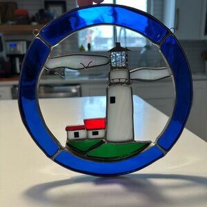 Vintage Stained Glass Lighthouse